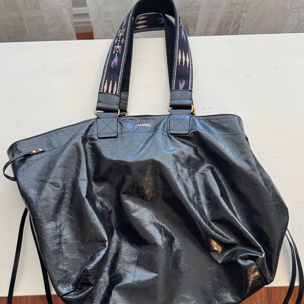 Isabel Marant Black Handbag with Purple Patterned Straps